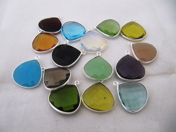 Quartz stone Heart Shape 20mm Briolette Connectors Single Loop Bezel Jewelry Making Charms sold per piece CHOOSE Color