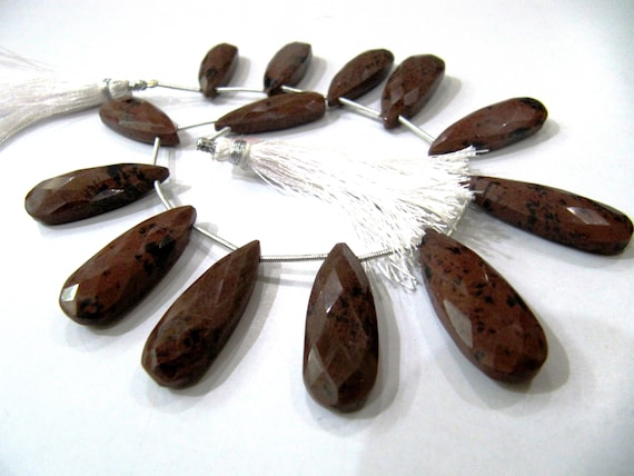 Natural Brown Jasper Cushion Shape Briolettte Faceted 10X22mm Double Drilled Beads Sold as a Strand of 6 Beads Wholesale Price
