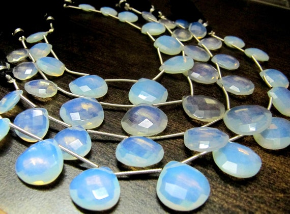 White Opal Hydro Quartz Heart shape Briolette12 to 16mm Graduated Beads Strand 8 inch long Gemstone Very Good Quality Opalite beads