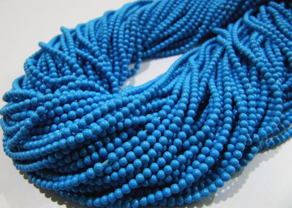 FIVE STRINGS Lab Made Turquoise Beads / Smooth Round Shape Turquoise Beads / Size 2mm/ Sold per Strand 13 to 14 inch long/ Dark Blue Beads