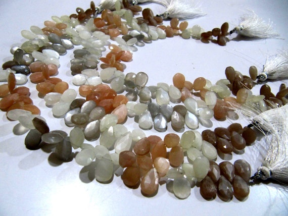 Natural Multi Color Moonstone Pear shape Briolette Faceted 7x10mm to 9x12mm Beads Strand 10 inches long High Quality Beads Wholesale prices