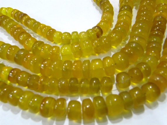 Natural Yellow Chalcedony Rondelle Plain Smooth 10-12mm Beads 8 inches long Jewellery making Beads