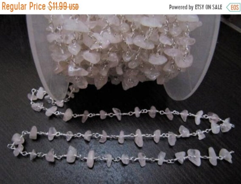 ON SALE 6 Feet Wholesale R Natural Rose quartz Wire Wrapped Rosary Chain Rose Quartz Nugget Chip Uncut Beads Rosary Chain  Gemstone Chain