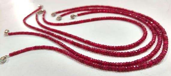 Natural Ruby Corundum Rondelle Faceted 4mm Beads Necklace With Magnetic Clasp Choose Length