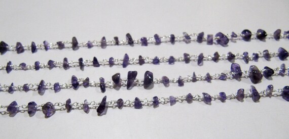 6 Feet- Natural African Amethyst Wire Wrapped Rosary Chain / Amethyst Nugget Chip Uncut Beads Rosary Chain / Gemstone Chain- Wholesale Rate