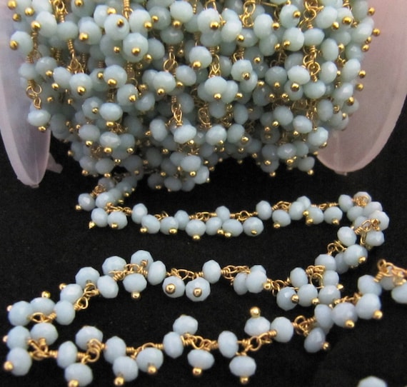 3 Feet-Amazonite Dangling Chain Rondelle Faceted Beaded Cluster Chain 2.5-3mm Size Hydro Quartz Bead Chain Wholesale Price gemstone
