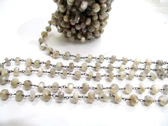 Natural Silverite Moonstone Rondelle Faceted 6 to 7mm Size Beaded Rosary Chain High Quality Wholesale Price sold per foot