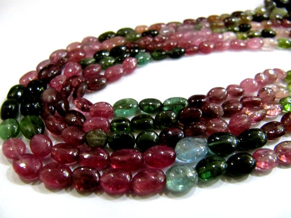 Natural Multi Tourmaline Oval Plain Smooth 4 to 6mm Size Beads Strand 14 Inches Long Top Quality Gemstone Wholesale Prices Crafting Beads