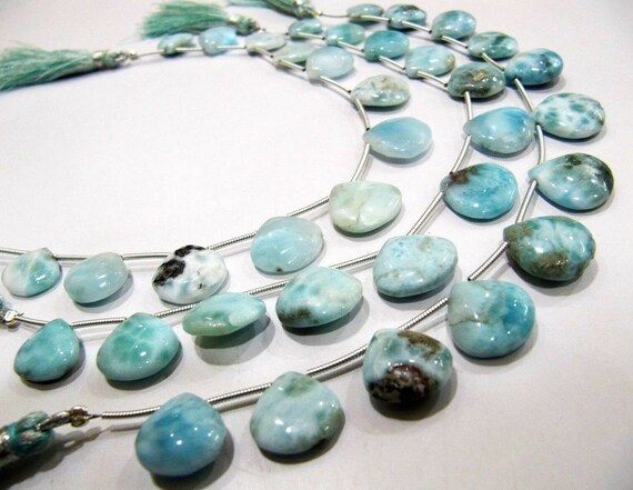 Natural Larimar Plain Smooth Heart Shape 12 to 15mm Graduate Beads 8 Inches Long Strand Blue Beads For Jewelry Making Wholesale Prices