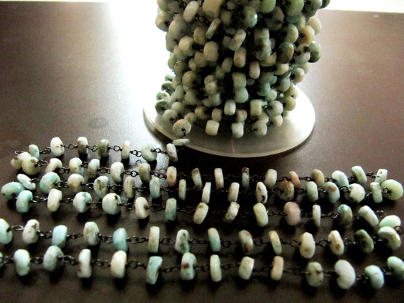 Natural Larimar  Rondelle 4-5mm Faceted Beaded Rosary Chain Sold Per Foot Green Beaded Chain High Quality Wholesale Prices