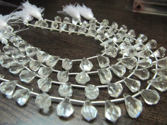 Natural Rock Crystal Quartz  Briolette Faceted Teardrop 6x10mm to 9x15mm Beads Sold per Strand 8 inches long Top Quality Beads