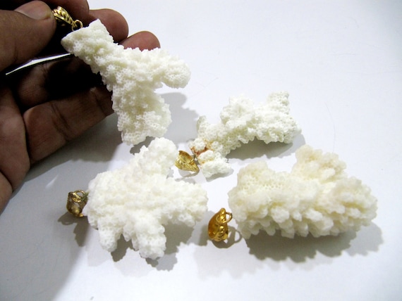 Natural White Coral Cluster Pendant 24Kt Gold Plated Pendant Free Shape Charm with Designer loop Size 40 x 50 mm to 50 x 60 mm Italian Coral