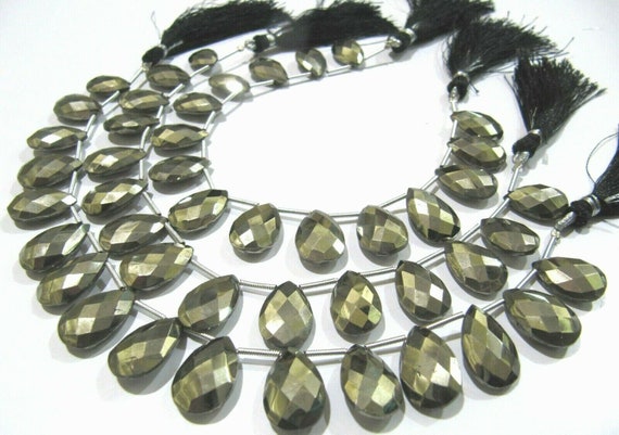 Natural Pyrite Pear Shape Faceted Briolette Beads Size 11x16mm Strand 8 Inches long jewelry Making Gemstone Beads Wholesale price