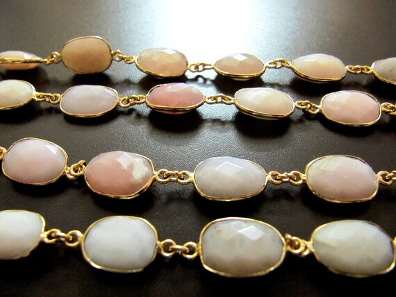 Natural Pink Opal Uneven  Free Shape Briolette Bezel Connector Chain Size 12-15mm High Quality Pink Stones Wholesale prices