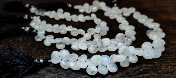 Natural White Rainbow Moonstone  Heart Shape Plain Smooth 6 to 11mm Gemstone Beads Sold Per Strand  8 Inch Long Great Quality Beads