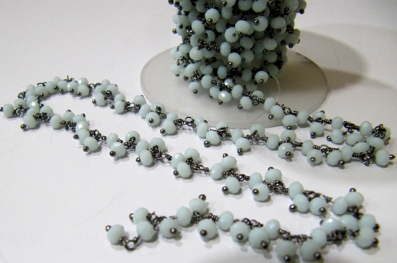 ON SALE 3 Feet-Amazonite Dangling Chain Rondelle Faceted Beaded Cluster Chain 2.5-3mm Size Hydro Quartz Bead Chain Wholesale Price gemstone