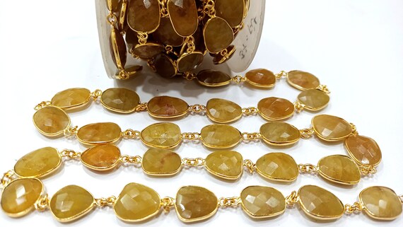 Natural Yellow Aquamarine Free Shape Briolette 12 to 16mm Bezel Connector Gemstone Chain Sold Per Foot Wholesale Price