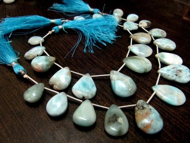 ON SALE Natural Larimar plain Smooth Heart Pear Shape Beads 8 Inches Long Strand Blue Beads For Jewelry Making Wholesale Prices