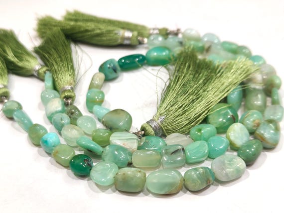 Natural Peruvian Opal Nugget Tumbled Smooth Beads  Green Gemstone Beads sold per Strand 8 inches long  Mix Sizes