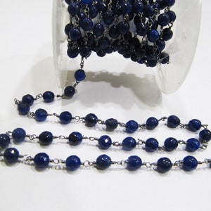 Natural Blue Sapphire Jade Round 6 mm Round Faceted Beads Rosary Chain Sold Per Foot High Quality Wholesale Prices Jewelry making