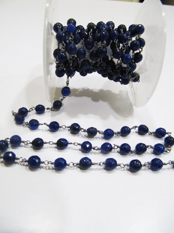 Natural Blue Sapphire Jade Round 6 mm Round Faceted Beads Rosary Chain Sold Per Foot High Quality Wholesale Prices Jewelry making