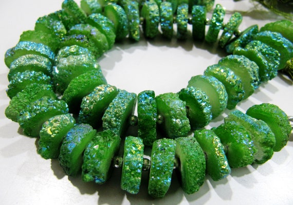 Green Color Solar Quartz Slice Beads Disc Sparkling Beads 15to20mm Strand 8 inches long Green Color Druzy Beads Wholesale Prices