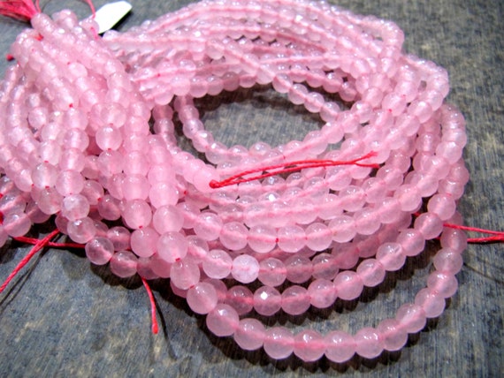 Natural Rose Quartz Round Shape  Briolette Faceted 5-6mm Beads Pink Colour Beads For Jewelry Making Sold Per Strand 14-15 Inches Long
