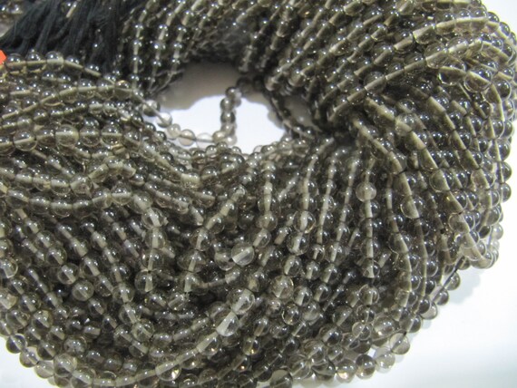 Natural Genuine Smoky Quartz Round Plain Smooth 4-5 mm Brown Color beads for Jewelry Making Sold Per Strand 13 Inches Long Wholesale Price