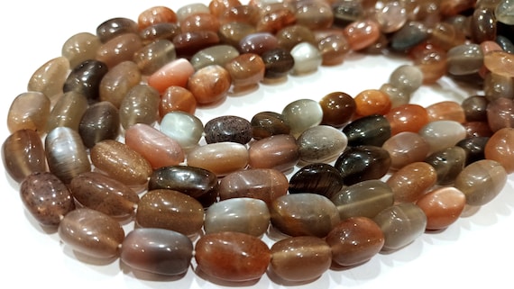 Natural Gold Schiller Moonstone Plain Smooth Tumbled Nugget 12 to 15mm Beads sold Per Strand 8 Inches Long