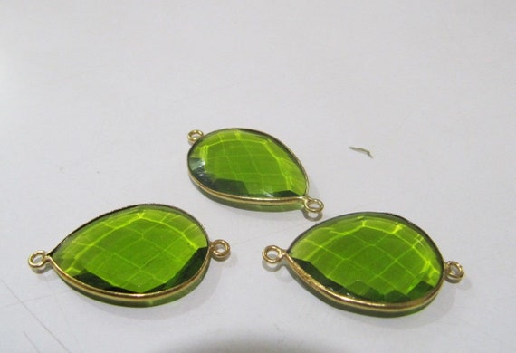 Peridot Hydro Quartz Briolette Connector Pear Shape Bezel  20X25MM Size Double Loop Charms Pendants sold per piece