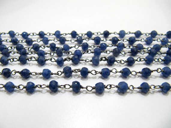 Natural Lapis Lazuli Rondelle 3-4 mm Faceted Beaded Plated Rosary Chain  High Quality Wholesale Price Jewelry making chain sold per foot