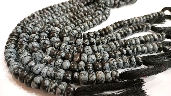 Natural Gemstone Black Snowflake Rondelle Plain Smooth 8mm Beads Sold Per Strand 8 Inches Long Great Quality Beads