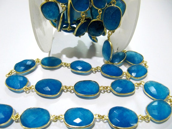 Natural Neon Apatite Jade Uneven  Free Shape Briolette Connector Chain Size 12-15mm Bezel chain Sold Per Foot High Quality Wholesale prices