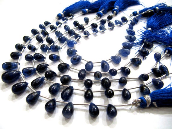 Natural Blue Sapphire Teardrop Plain Drop Smooth Beads 5x8mmTo 6x10mm Strand 8 Inch Long