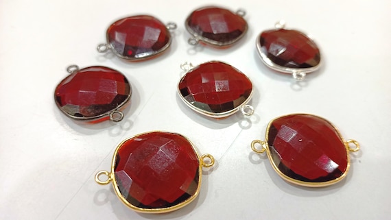 Garnet Hydro Quartz Briolette Cushion  Shape Bezel Connector 18mm Double  Loop Charms