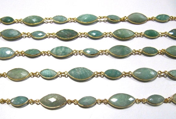 Natural Amazonite Marquise Shape Laser Cut Briolette Connector Chain Gold Plated Sold Per Foot High Quality Wholesale Prices Jewelry chain