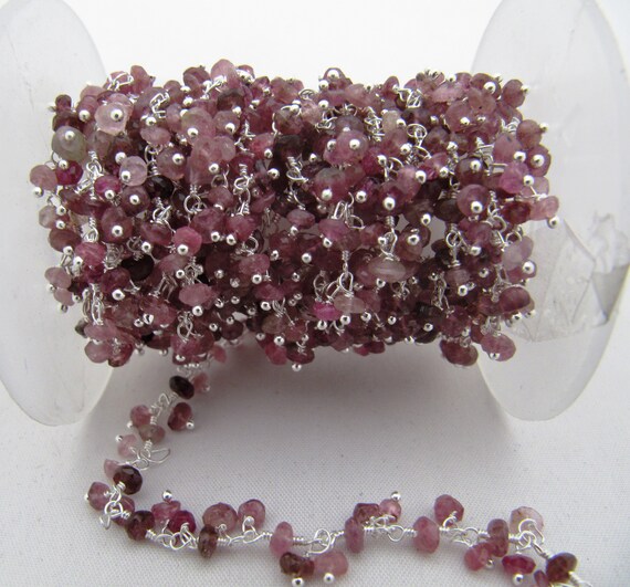 Natural Pink Tourmaline Dangling Chain Rondelle Faceted Beaded Cluster Chain 3-4mm Size Tourmaline Bead Chain Wholesale Prices Sold Per Foot