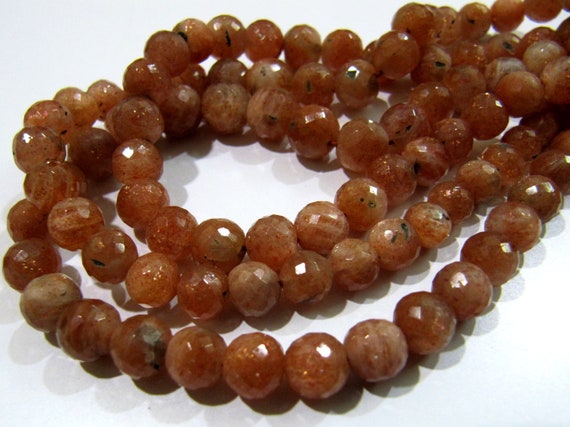 20 Loose Beads- Natural Sunstone Faceted Round Beads / 5 to 8mm Size Genuine Sunstone Beads / Gemstone Beads / Birth Stone- Wholesale Prices