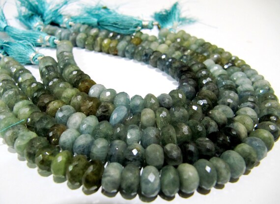 Natural Moss Aquamarine Rondelle Faceted Size 7-8mm Gemstone Beads Strand 8 inches long Top Quality Wholesale Prices