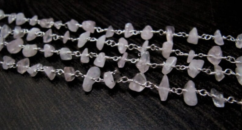 ON SALE 6 Feet Wholesale R Natural Rose quartz Wire Wrapped Rosary Chain Rose Quartz Nugget Chip Uncut Beads Rosary Chain Gemstone Chain