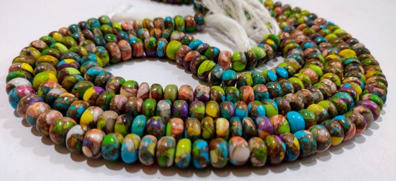 Mohave Oyster Green Blue Copper Turquoise Rondelle Plain Smooth 8-9mm Beads Sold Per Strand 7 Inches long Great Quality Beads
