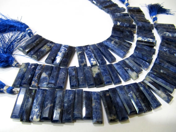 Natural Sodalite Baguette Shape 15-20mm Approximately Long Side Drilled Beads strand 8 Inches long Sold Per Strand Jewelry making beads