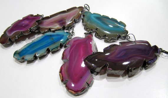 Natural Solar Quartz Druzy Single Bail Stalactite Slice Agate Black Electroplated Designer Pendant Size Approximately 25-30mm Mix Color