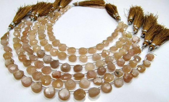 Natural Peach Moonstone heart Shape Briolette Faceted size 8mm beads strand 8 inches long Jewelry Making Peach Color Gemstone Beads