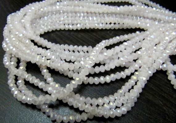 White Chalcedony Hydro Quartz AB Coated Rondelle Faceted 2.5-3mm Beads Strand 16 inches long Approx 200 Beads per Strand
