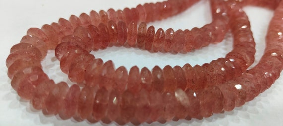 Natural Strawberry Quartz  Faceted Gemstone Beads German Cut Rondelle Shape Beads 9-12 mm Strand 8 inches long Graduated Beads