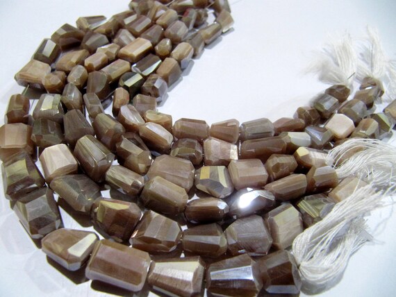 Natural Peach Moonstone Nugget Shape tumbled 6x10mm to10x14mm Silver AB Mystic Coated Beads Strand 8 inch long High Quality Wholesale Prices