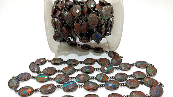 Fordite Quartz Free Shape  Briolette 10 to 15mm Bezel Connector Gemstone Chain Sold Per Foot Great Quality Chain