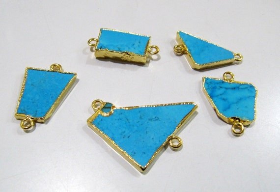 2Pc.- Natural Turquoise Magnesite Slice Connector Free Form Double Loop 1 inch approximately Top Quality Electroplated Connectors