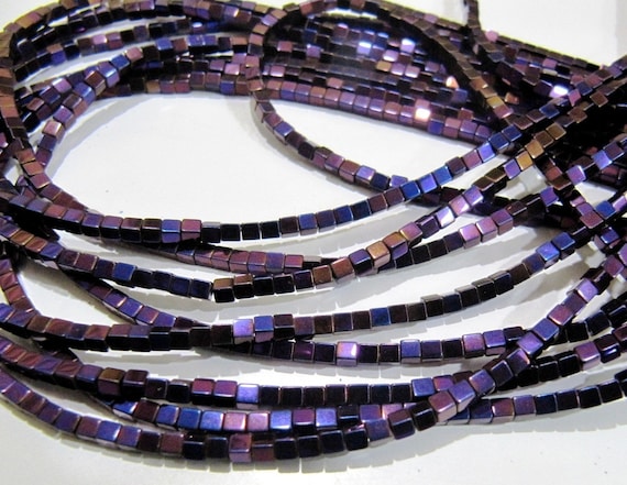 AAA Quality Purple Pink Color Hematite Cube Beads Rainbow Mystic Box Shape Hematite Beads 2mm Size Strand 15-16 inch long Wholesale Price